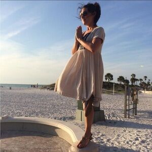 Free people babydoll Cream Dress with Black Embroidery